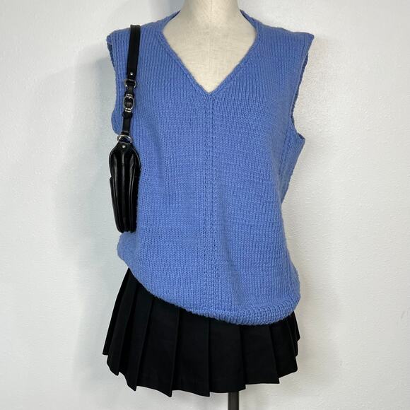 Vintage Sweaters - Blue Handmade Sweater Vest V-Neck